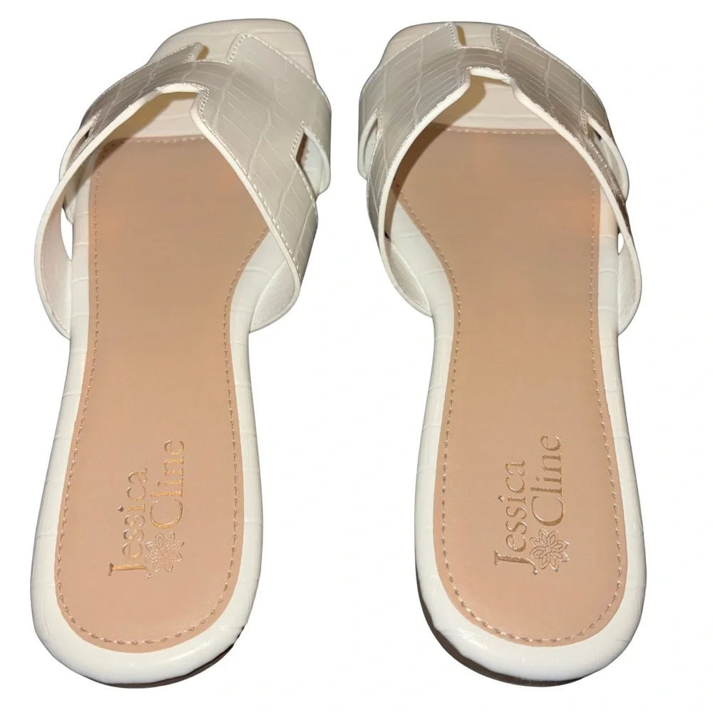 NIB | Jessica Cline Bianca Ivory Slide Sandals | Size 10M - Picture 2 of 10